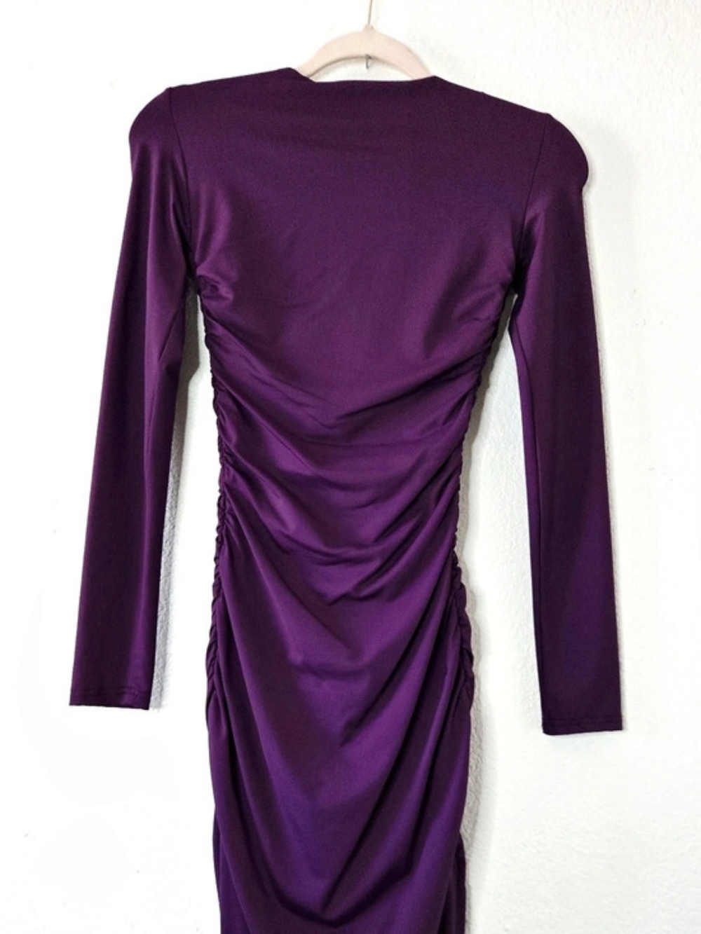 Rachel Parcell Purple Ruched Long Sleeve Asymetric Neck Maxi Dress Size XXS - Picture 4 of 8